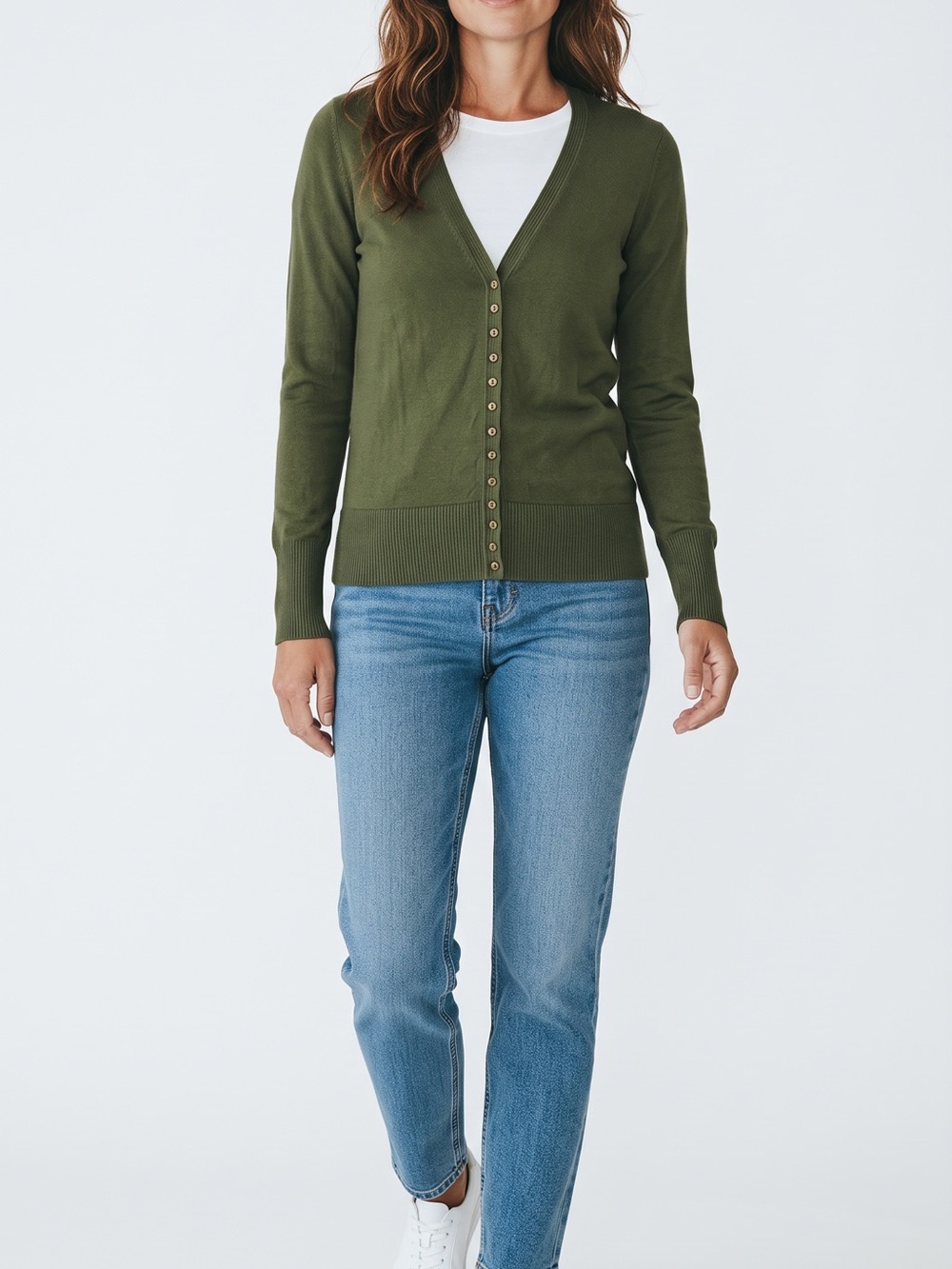 Zenana Outfitters Olive Cardigan with V-Neck Button Front